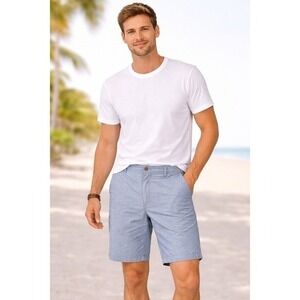 Urban Pipeline Mens Size 34 Blue Chambray Flat Front Cotton Casual Shorts
